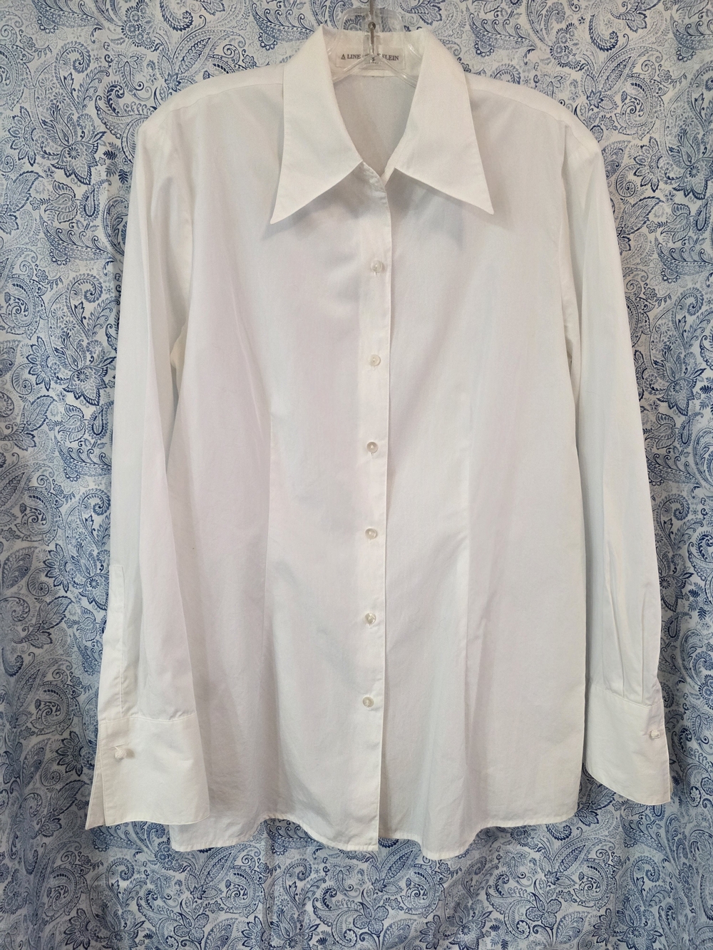 Anne Klein Classic White Button-Up Elongated French Cuff Cotton Shirt- Med- EUC